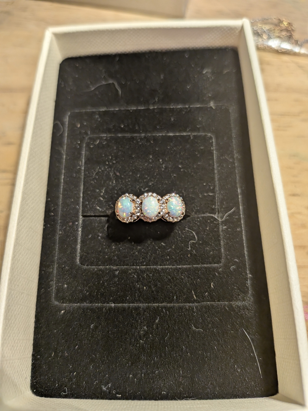 Opal Triple Halo Ring - Rose Gold Opal Trio